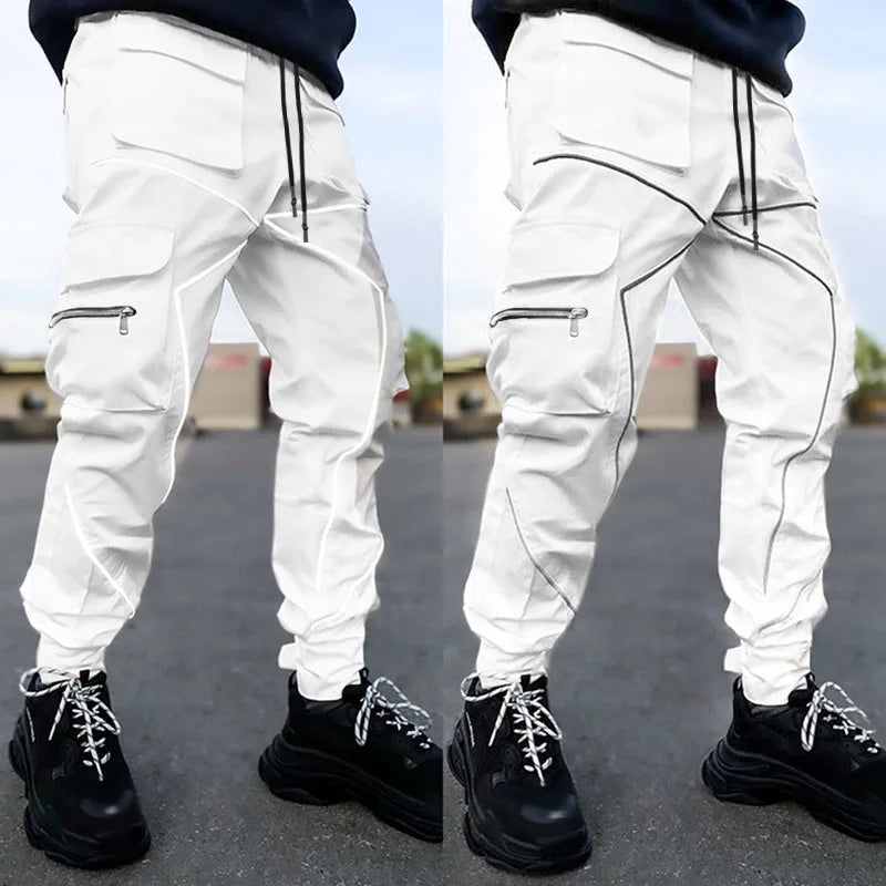 Y2K Mens Casual Loose Plus Size Striped Multi Pocket Sports Fitness Hip Hop