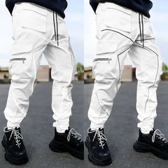 Y2K Mens Casual Loose Plus Size Striped Multi Pocket Sports Fitness Hip Hop