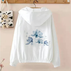 Women's Summer Hooded Sun Jacket Thin Ice Silk, UV Protection, Breathable Short Blouse