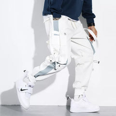 Men Drawstring Cargo Pants Classic Fit Letter Pocket Work Trousers