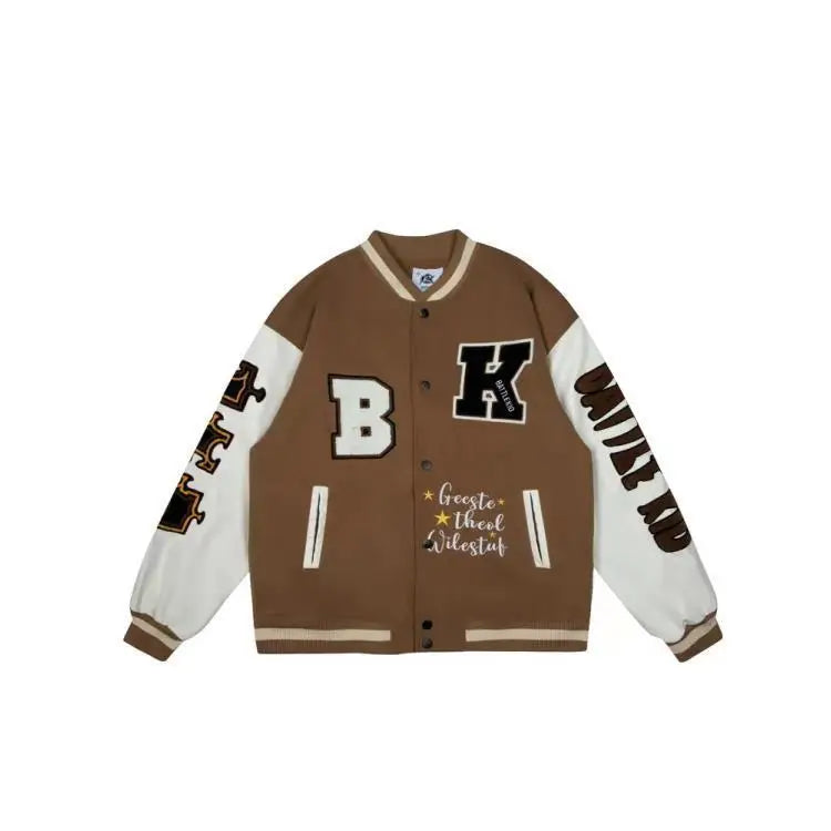 Men's Bomber Jacket Autumn Winter American Retro Letter Embroidery Baseball Uniform Korean Loose