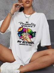 Lips & Hands Print Casual Women's T-Shirt