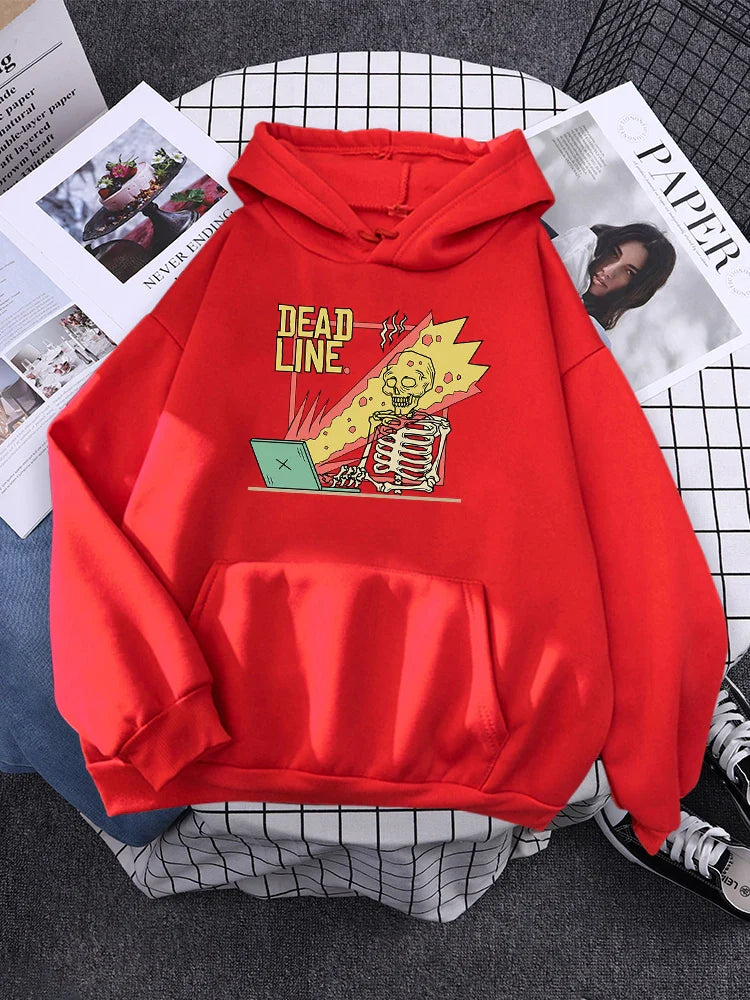 Cartoons Fleece When You Facing The Dead Line Print Men Fashion Loose Hoodie