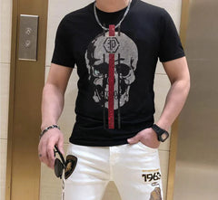 Streetwear Men Diamonds Rhinestones  Skulls Graphic  T Shirt Male  Fashion Tees Casual