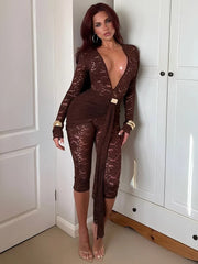 Lace Ruched Deep V-Neck Romper