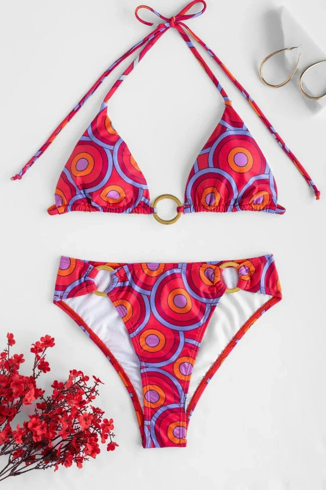 2024 New Slim Fit Swimsuit Sexy Cute Printed Bikini Tie Strap