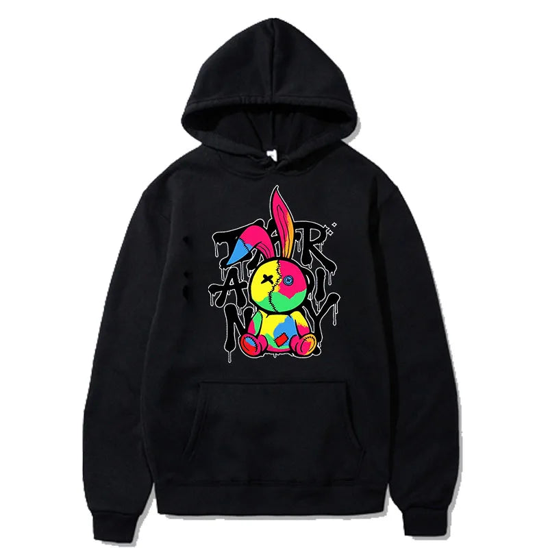 Retro Gothic Unisex Hoodie Cute Rabbit Print