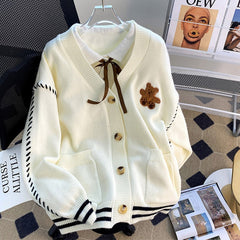 Cute Bear Print Women's Cardigan: Casual and Fashionable Style for Autumn 2023