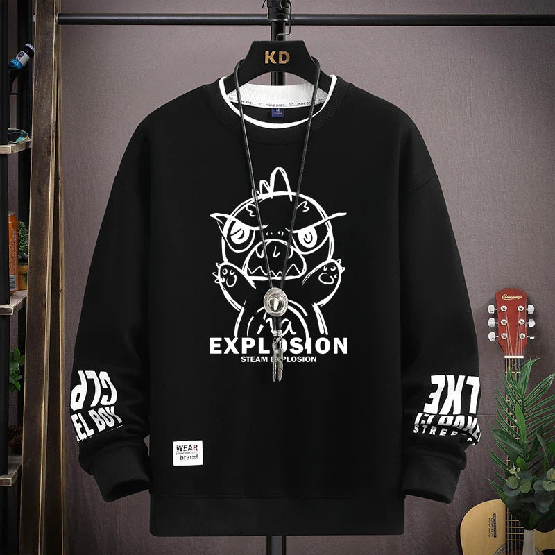 Japan Cartoon Monsters Sweatshirt Men Harajuku Trend for Autumn