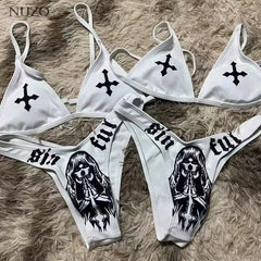 Y2K Goth Bikini Set - Summer Holiday Bathing Suit with Skull Print