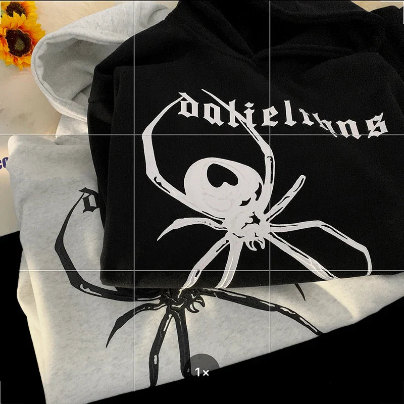 Autumn New Streetwear Spider Pattern Pullover Korean Women Hoodies