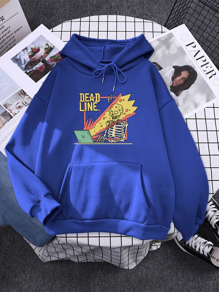 Cartoons Fleece When You Facing The Dead Line Print Men Fashion Loose Hoodie