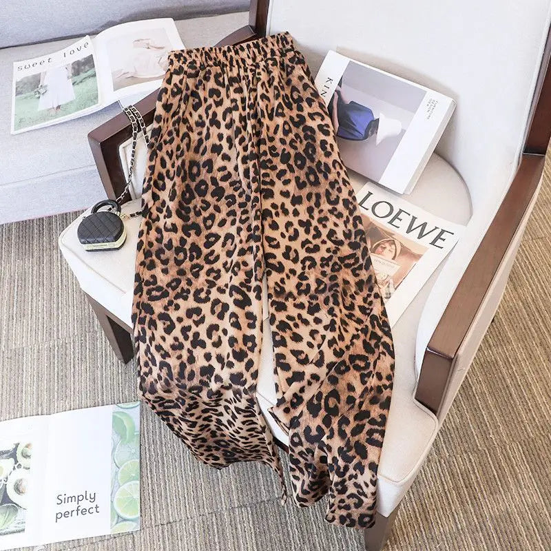 Leopard Print Wide Leg Pants for Women Summer 2024