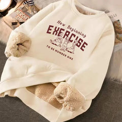 Sweatshirt Women's Winter Loose Letter Print Plush Thick Warm Fleece Pullover Top