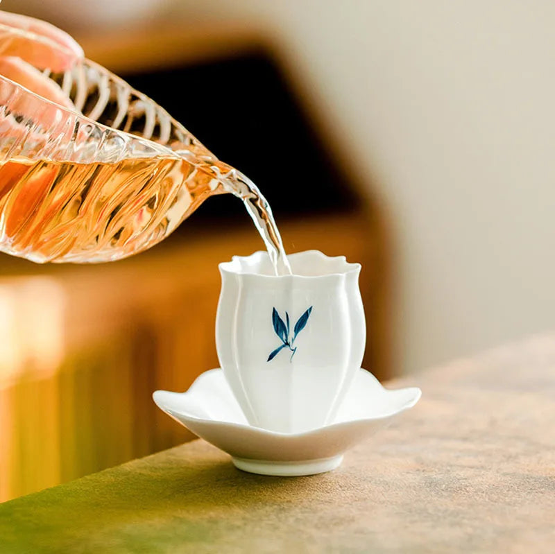 Pure Hand-painted Butterfly Orchid Ceramic Teacup Creative String Moon