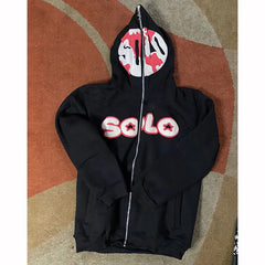 Hoodie Men Letter Graphics Print Zipper Punk Style
