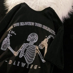 Skeleton Printed Funny Oversized T-shirt Female Tops Vintage