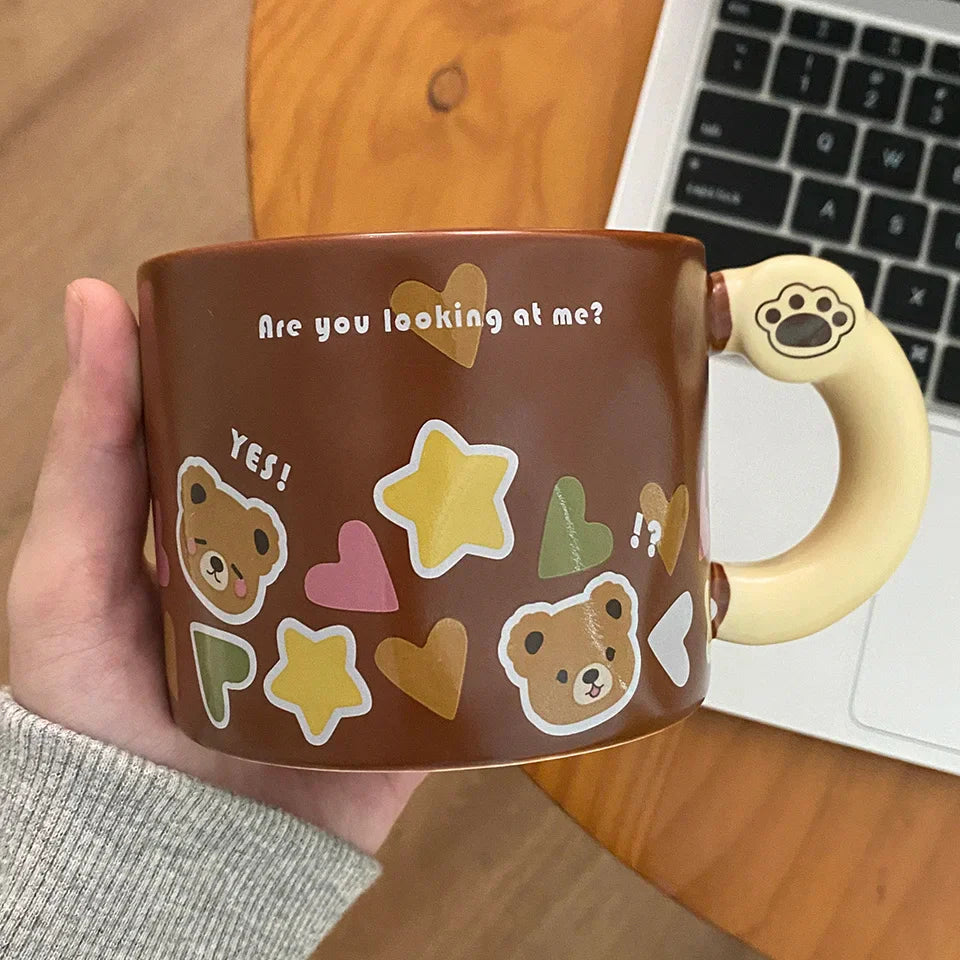 Kawaii Ins Ceramic Mugs Cute Brown Bear Afternoon Tea Cup Fashion Cartoon Animals