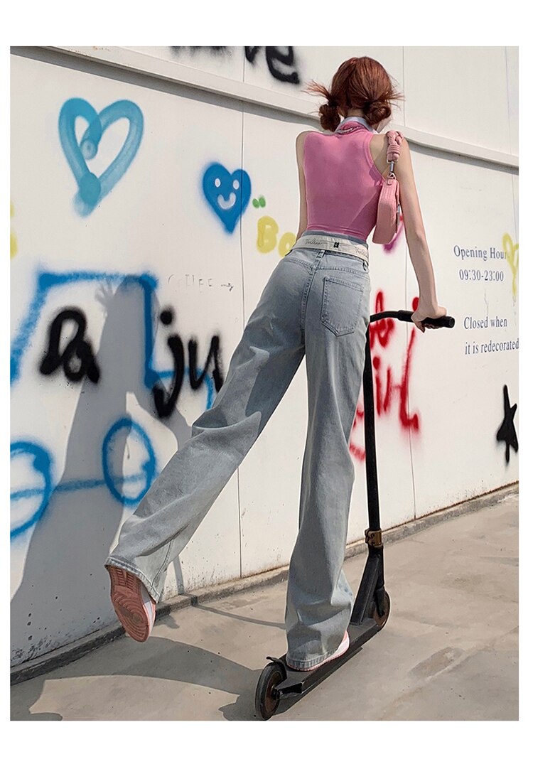 Chic Vintage Streetwear High Waisted Wide Leg Jeans for Women