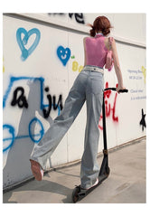Chic Vintage Streetwear High Waisted Wide Leg Jeans for Women