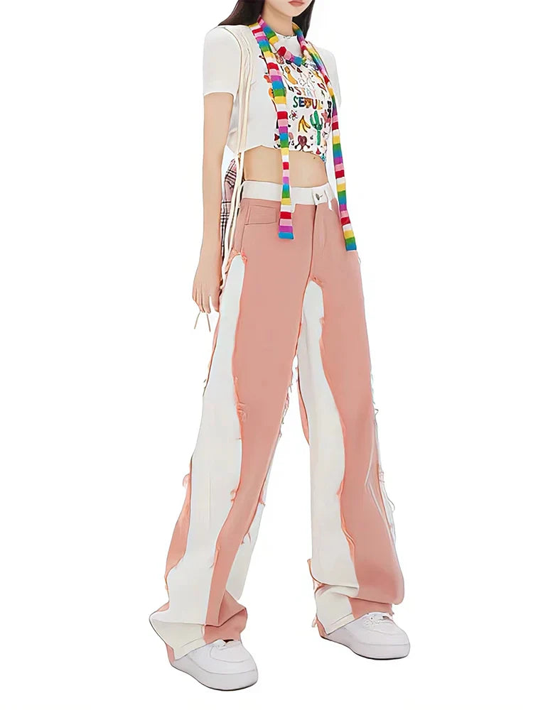 Y2k Harajuku style stitching retro high street casual loose wide-leg new streetwear trouser