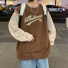 Sweatshirt Patchwork Tren Fashion Korean Men Streetwear