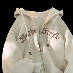 Y2k Women Vintage Zip Up Hoodies Harajuku Casual Letter Print Drawstring