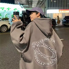 Men Fashion Letter Hoodies Trendy Casual Harajuku Autumn Winter Plush Warm Pocket