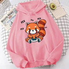 Cute Pew Red Panda Kawaii Printed Hoodie Casual Hoodies Long Sleeve Pullover Sweatshirts Oversized