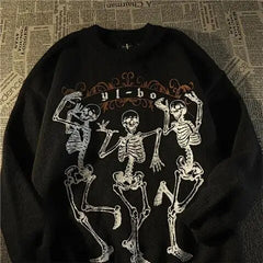 Sweater Hip Hop Skull Extra Large Black Men Pullover New Fashion Retro Streetwear Knitted Top