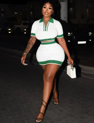Meant For You Green Collar Skirt Two Piece Set