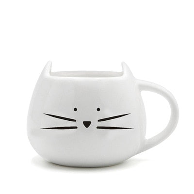 Cartoon Cat Mugs Coffee Cups with Stirring Spoon Black White Ceramic