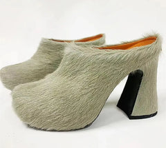 Elevate Me Fur Mule Heels