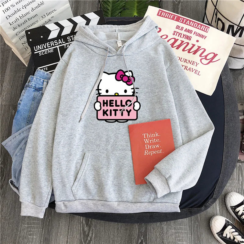 2024 New Casual Women's Sweatshirts Sanrio Hello Kitty Kawaii Tops Cute Hoodies