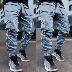 Y2K Mens Casual Loose Plus Size Striped Multi Pocket Sports Fitness Hip Hop