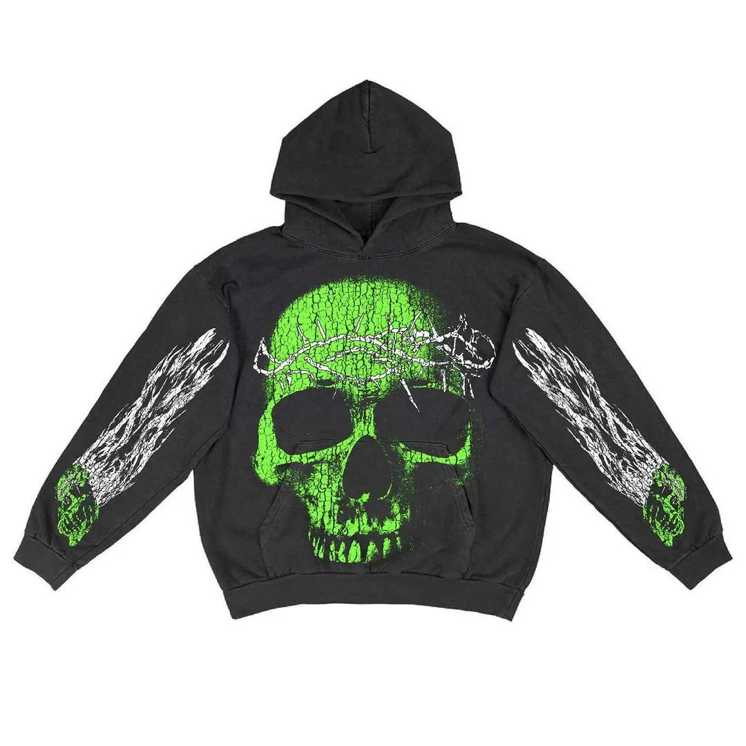 Men Hoodies Print Skull Pullover High Street Loose