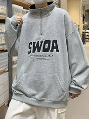 Streetwear Sweatshirt Autumn Letter Print Long Sleeve Hoodie Collar Zipper