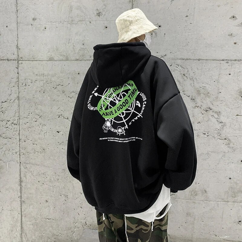 Men Loose Back Oversized Printed Pattern Hooded Hoodies Fall Unisex