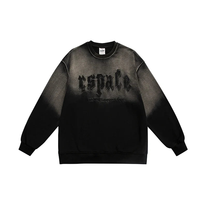 Streetwear Letter Embroidery Gradient Crew Neck Sweatshirt Oversized Pullover  Tops