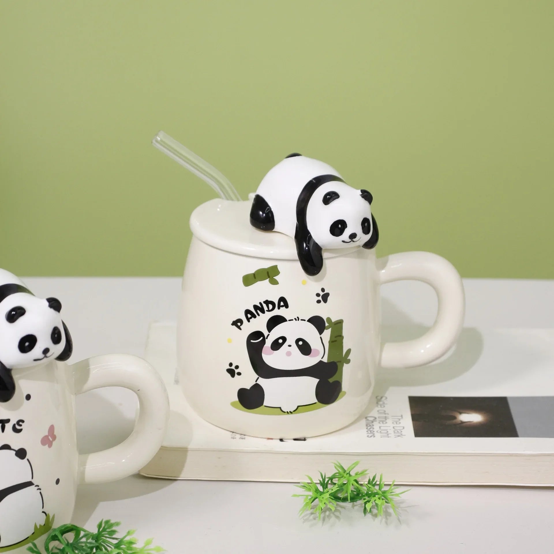 Cute cartoon panda Ceramics Mug 400ml With Lid and Spoon Coffee mugs Milk Tea Mugs Breakfast