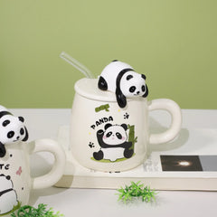 Cute cartoon panda Ceramics Mug 400ml With Lid and Spoon Coffee mugs Milk Tea Mugs Breakfast