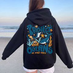 Protect Our Oceans Respect the Local Print Women Hoodies Trend Streetwear