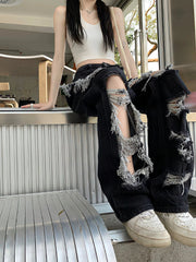 Y2k Distressed Women's Jeans: High Street Hip Hop Style, High Waist, and Loose Fit