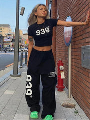 Letter Print Joggers Sweatpants Women Kpop Streetwear Oversized Pants Hip Hop Punk