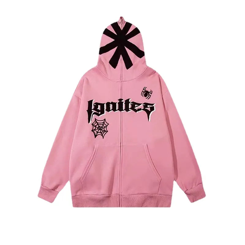 Autumn Winter Women Letter Print Vintage Hoodies Zipper Clothing Loose