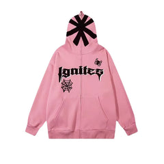 Autumn Winter Women Letter Print Vintage Hoodies Zipper Clothing Loose