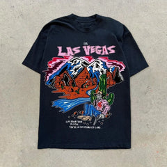 Hip Hop Y2K Streetwear Cowboy T-shirt Skeleton Print Men