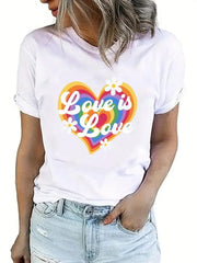 Rainbow Love Letter Graphic Women T-Shirts Streetwear
