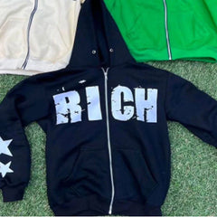 Y2k Vintage Printed Zip Up Hoodies Women Casual Loose Gothic Trend Tops