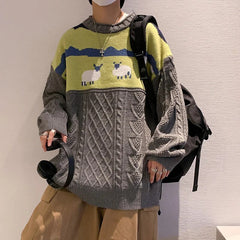 Men Wool Sheep Knitted Unlined Aran Sweater Pullover